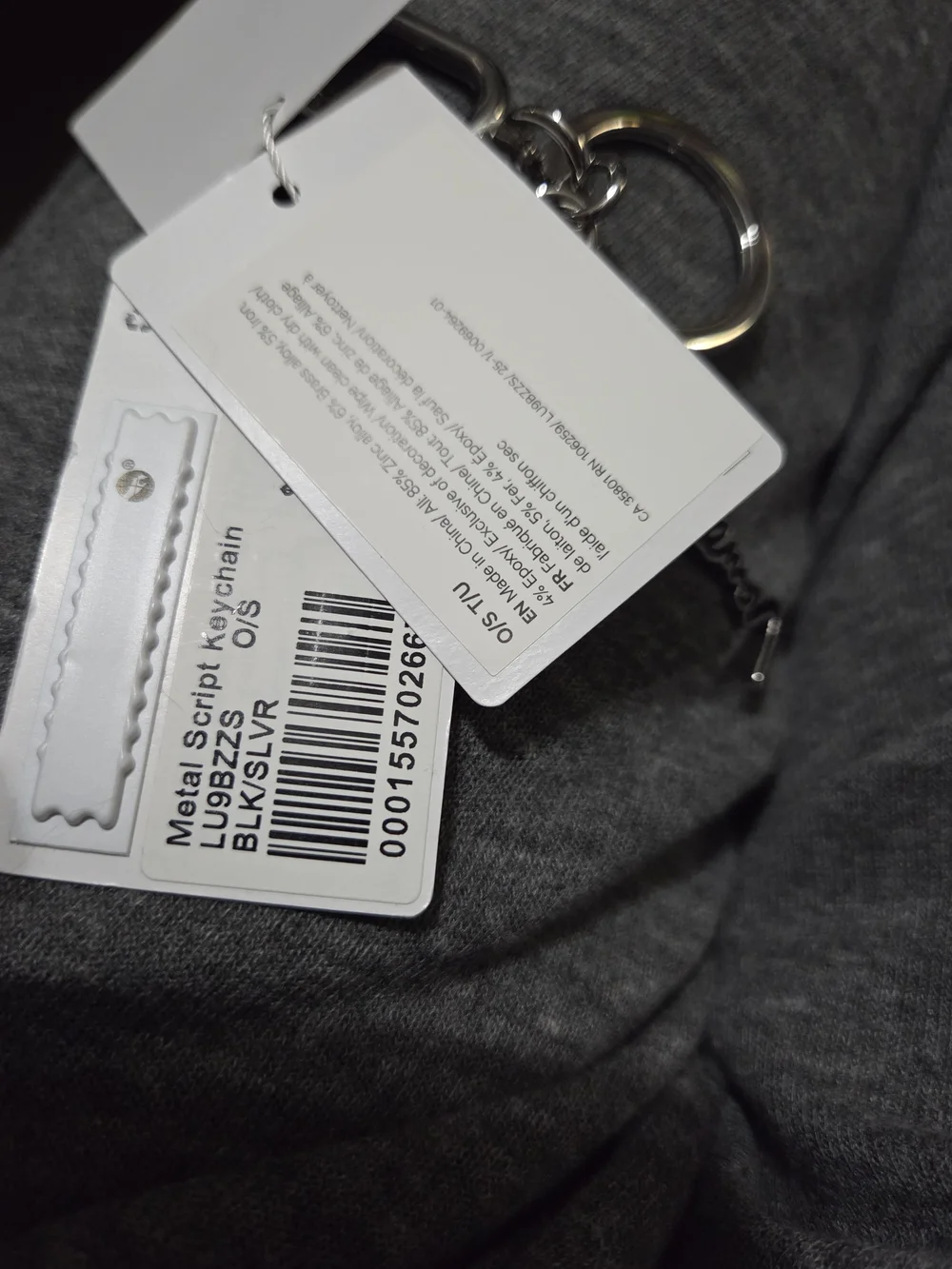 lululemon athletica Silver Keyring with Black Script Charm